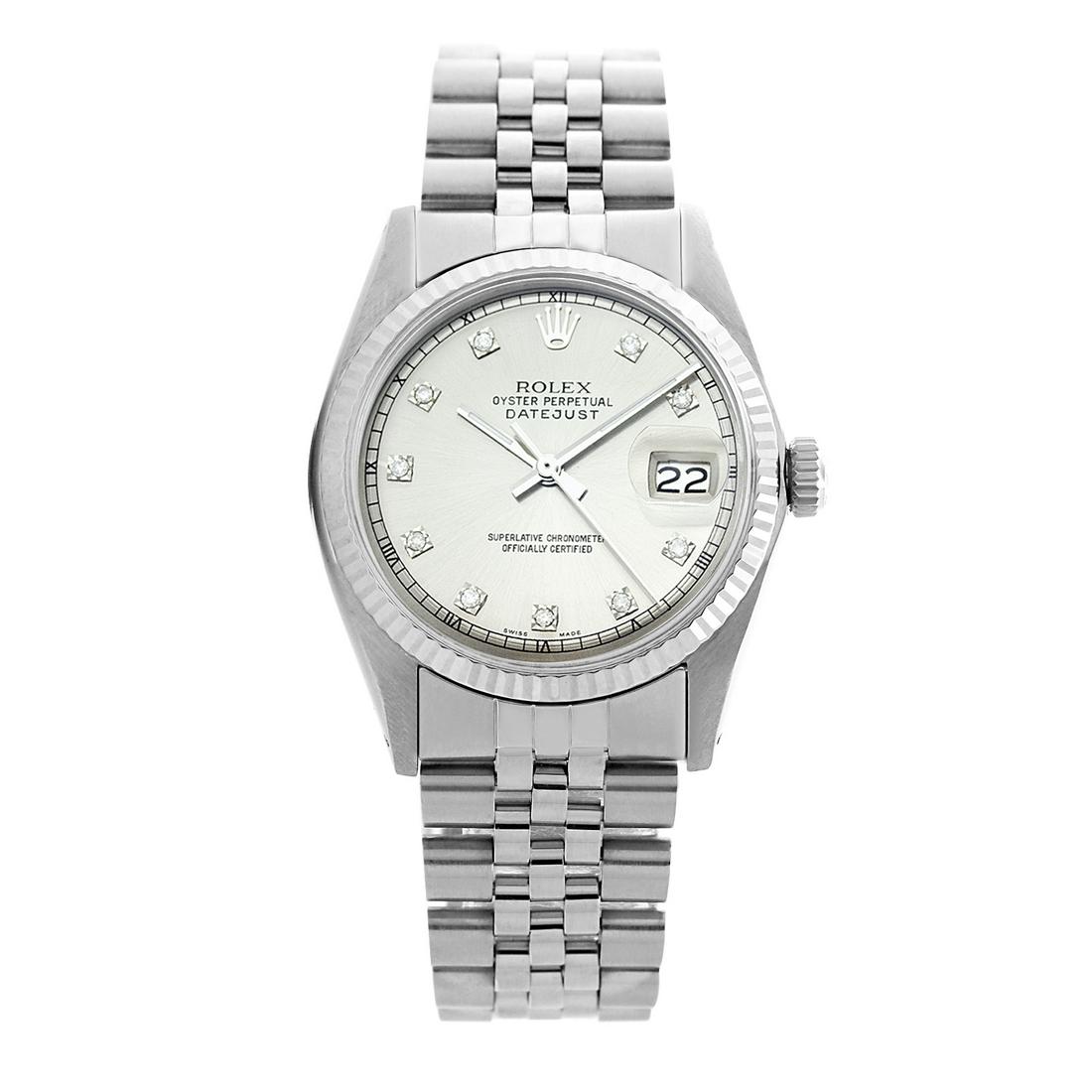 Rolex Pre-owned 36mm Mens Silver Stainless Steel -: REF-460N2H - SKU: LA002MSS003 Estimated Pre-Owned Retail Price: $8800 Condition: Pre-owned / Excellent Condition Model: Rolex DateJust Gender: Mens Dial: Silver Dial Marker: 10 Genuine Diamonds - Old 