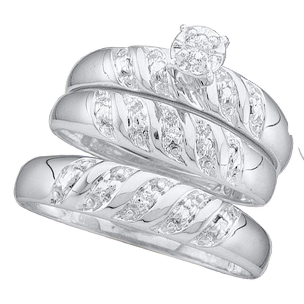 His Hers Diamond Solitaire Matching Bridal Wedding Ring: REF-30R9K - SKU: GD15484 ---- His Hers Diamond Solitaire Matching Bridal Wedding Ring Band Set 1/20 Cttw 10kt White Gold Gemstone Details 1/20 Carats total weight --- 1/20 carat center solitaire