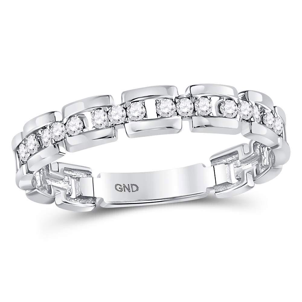 Diamond Rolo Link Stackable Band Ring 1/5 Cttw 10kt: REF-20A0V - SKU: GD119828 ---- Diamond Rolo Link Stackable Band Ring 1/5 Cttw 10kt White Gold Gemstone Details 1/5 Carats total weight All diamonds are natural and conflict-free in orig