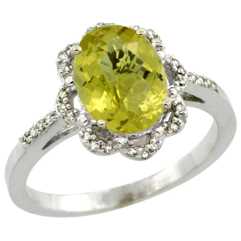 1.94 CTW Lemon Quartz & Diamond Ring 14K White Gold -: REF-45Y3V - SKU: SC-CW427105 ---- 1.94 CTW Lemon Quartz & Diamond Ring 14K White Gold Manufacturer's Suggested Retail Price: $1470.00 Mainstone Type: Lemon Quartz @ 1.76 ctw Mainstone Color: green Mai