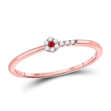 Round Ruby Diamond Stackable Band Ring 1/20 Cttw 10kt
