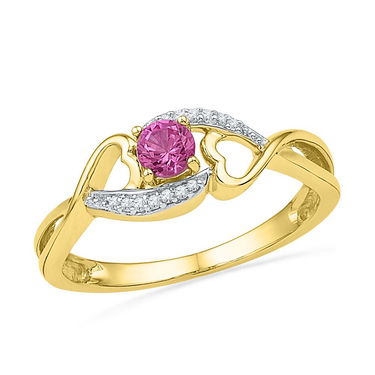 Round Lab-Created Pink Sapphire Diamond Heart Ring 1/20