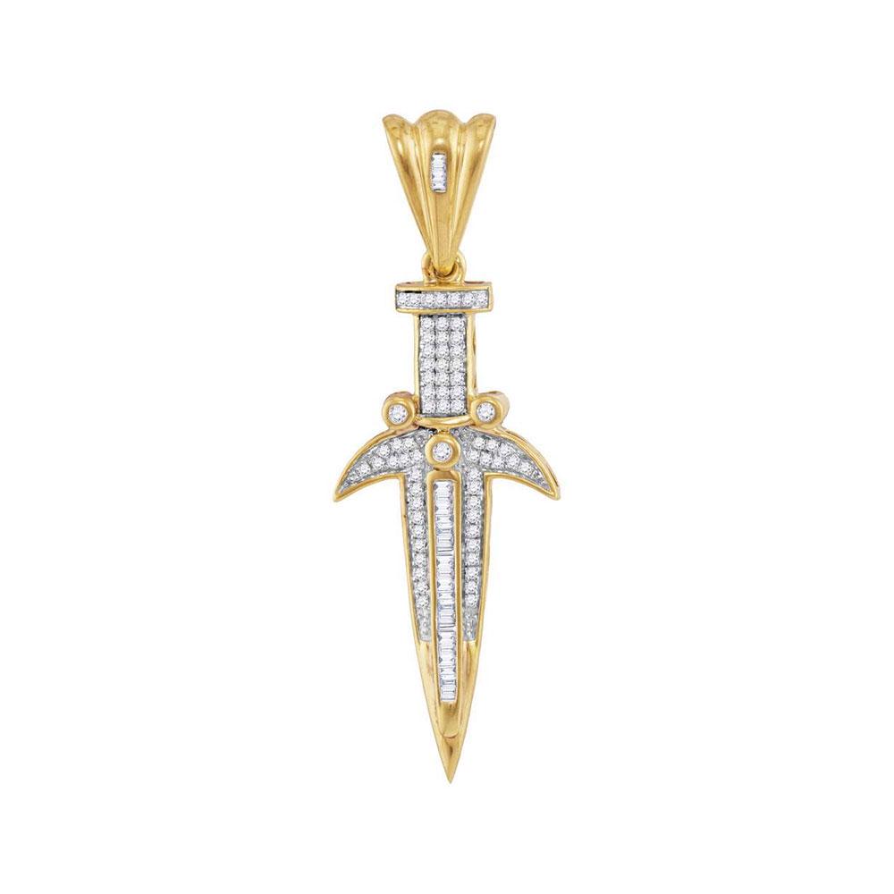 Mens Diamond Dagger Knife Charm Pendant 3/4 Cttw 10kt: REF-64F5N - SKU: GD117433 ---- Mens Diamond Dagger Knife Charm Pendant 3/4 Cttw 10kt Yellow Gold Gemstone Details 3/4 Carats total weightAll diamonds are natural and conflict-free in o
