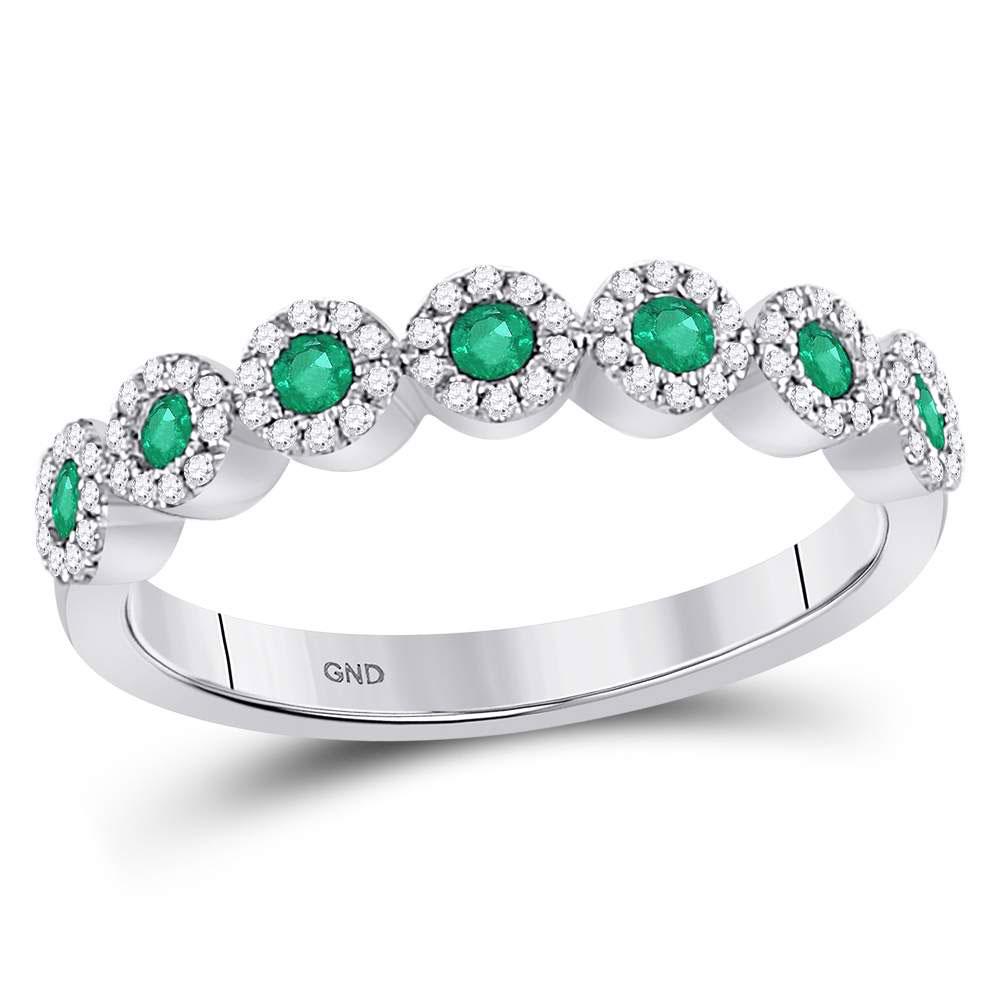 Round Emerald Circle Stackable Band Ring 1/2 Cttw 10kt: REF-33G6M - SKU: GD128262 ---- Round Emerald Circle Stackable Band Ring 1/2 Cttw 10kt White Gold Gemstone Details 1/2 Carats total weight Round Natura