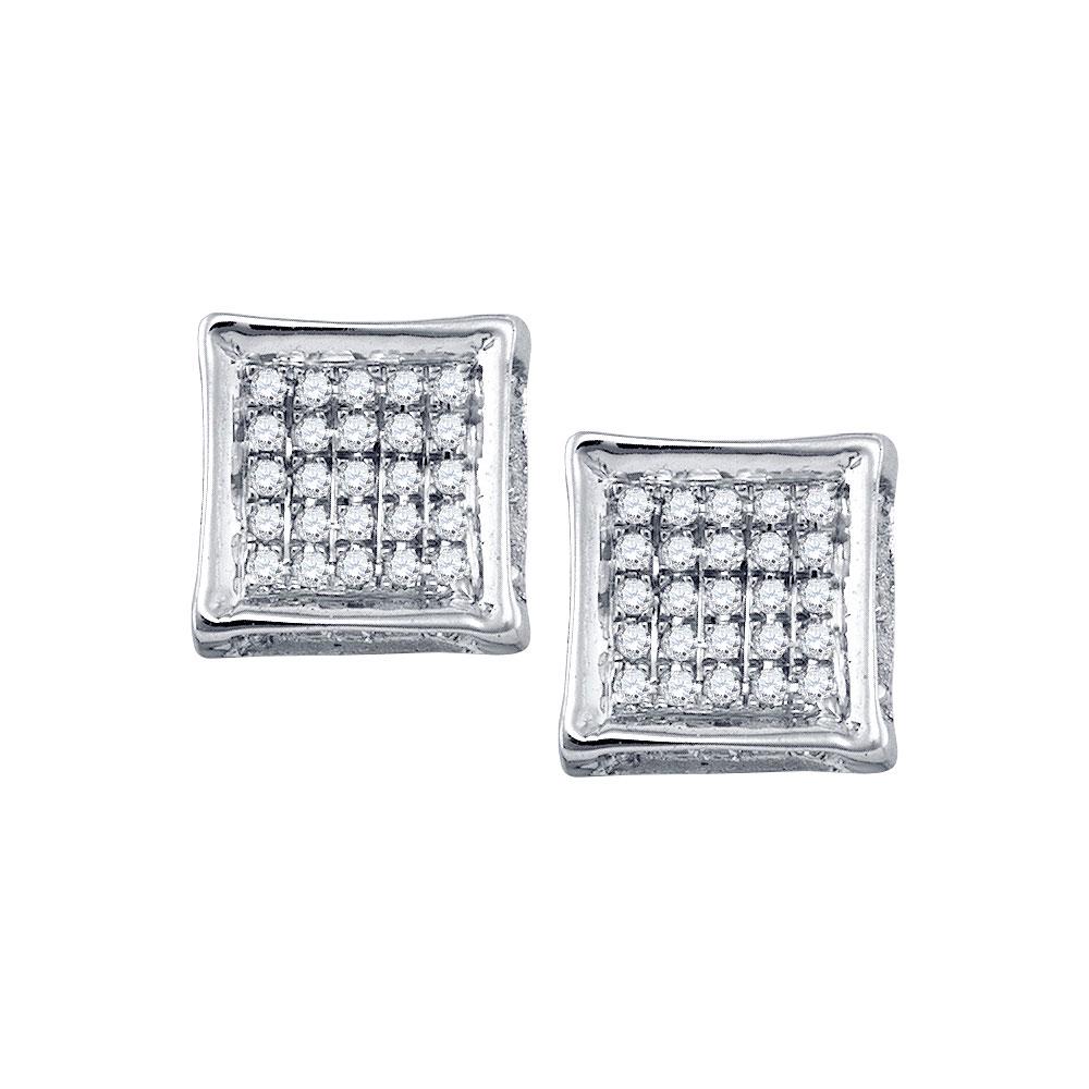 10KT White Gold Mens Round Yellow Diamond Square Kite Cluster Earrings 0.14 Cttw