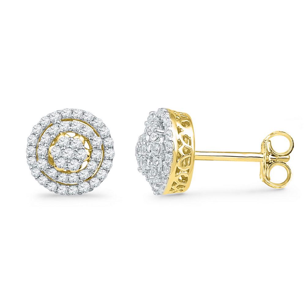 Diamond Concentric Cluster Screwback Earrings 1/2 Cttw: REF-33Y6X - SKU: GD101913 ---- Diamond Concentric Cluster Screwback Earrings 1/2 Cttw 10kt Yellow Gold Gemstone Details 1/2 Carats total weightAll diamonds are natural and conflict-fre