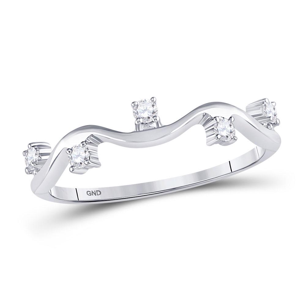 Diamond Wave Stackable Band Ring 1/8 Cttw 10kt White: REF-19H1W - SKU: GD119816 ---- Diamond Wave Stackable Band Ring 1/8 Cttw 10kt White Gold Gemstone Details 1/8 Carats total weight All diamonds are natural and conflict-free in origin
