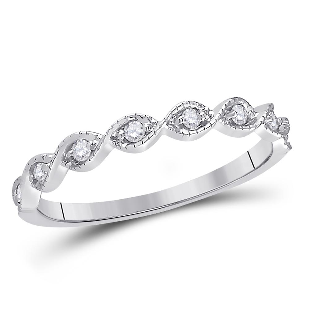 Diamond Twist Stackable Band Ring 1/10 Cttw 14kt White: REF-20N0F - SKU: GD118588 ---- Diamond Twist Stackable Band Ring 1/10 Cttw 14kt White Gold Gemstone Details 1/10 Carats total weight All diamonds are natural and conflict-free in origin