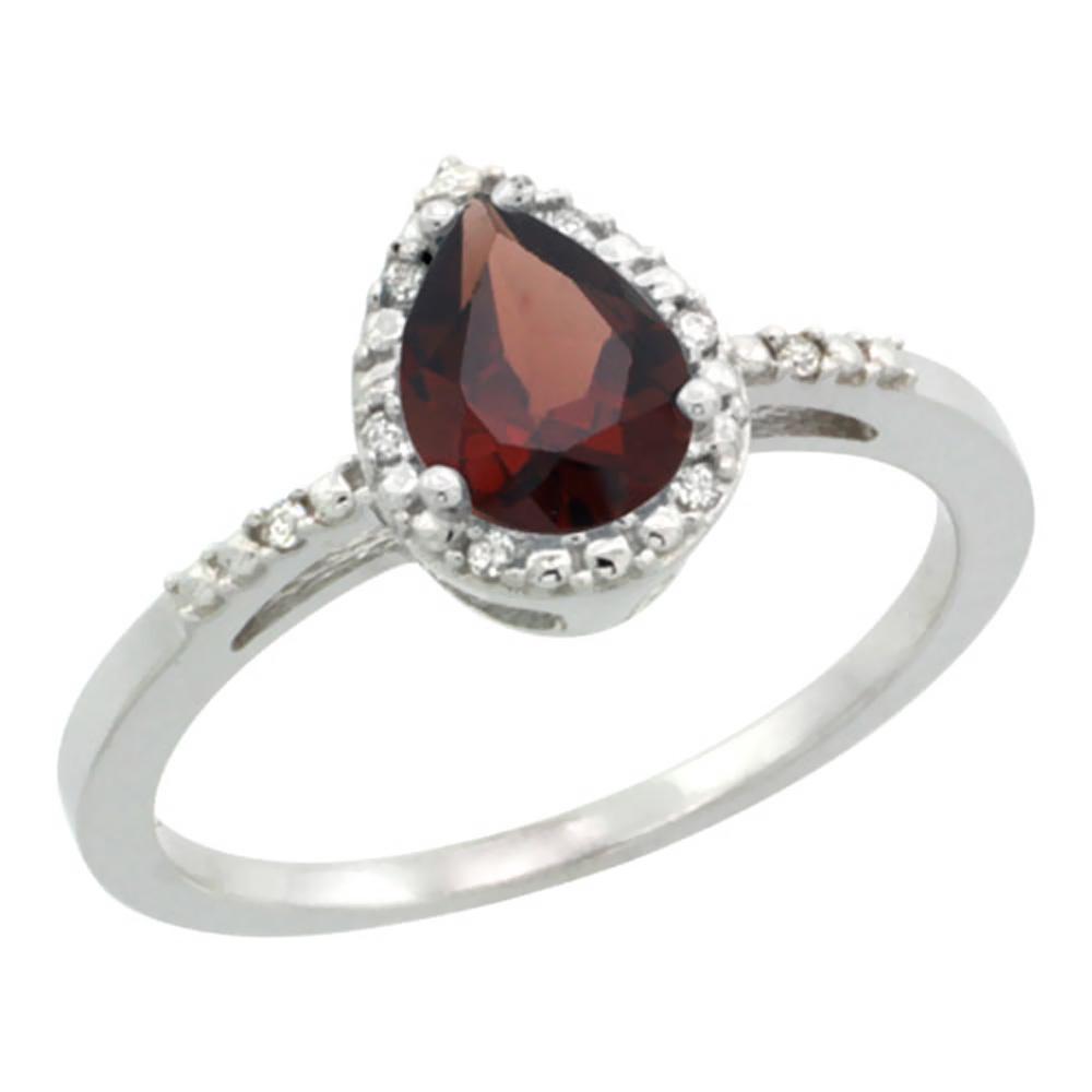 1.55 CTW Garnet & Diamond Ring 10K White Gold -: REF-20X7M - SKU: SC-CW910152 ---- 1.55 CTW Garnet & Diamond Ring 10K White Gold Manufacturer's Suggested Retail Price: $660.00 Mainstone Type: Garnet @ 1.5 ctw Mainstone Color: Red Mainstone Clarity: