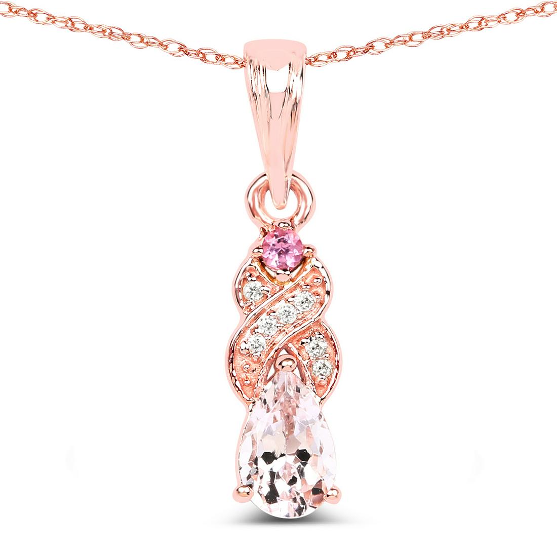 0.43 ctw Morganite, Tourmaline Pink & Diamond Pendant: REF-27F2W ---- 0.43 ctw Morganite, Tourmaline Pink & Diamond Pendant 14K Rose Gold Manufacturer Suggested Retail Price: $1200.00 SKU: QP7002MGPTWD-14KR