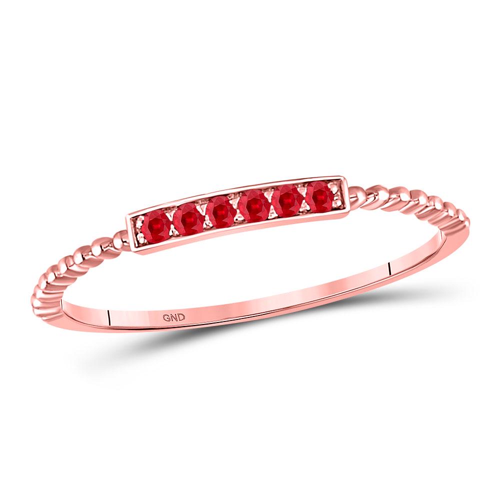 Round Ruby Beaded Stackable Band Ring 1/20 Cttw 10kt: REF-8X2Y - SKU: GD127696 ---- Round Ruby Beaded Stackable Band Ring 1/20 Cttw 10kt Rose Gold Gemstone Details 1/20 Carats total weight Round Natural Ruby 1/2