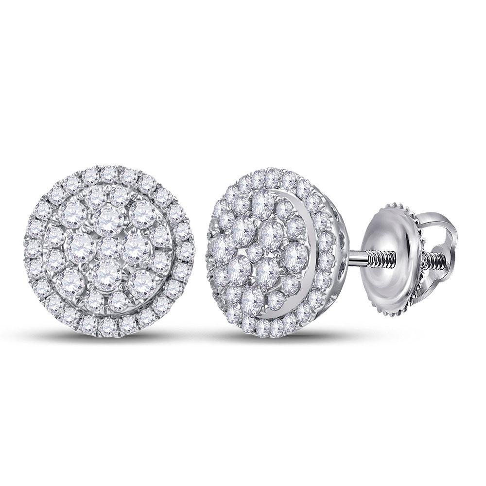 Diamond Halo Cluster Earrings 1/2 Cttw 14kt White Gold: REF-51K8R - SKU: GD114079 ---- Diamond Halo Cluster Earrings 1/2 Cttw 14kt White Gold Gemstone Details 1/2 Carats total weightAll diamonds are natural and conflict-free in origin