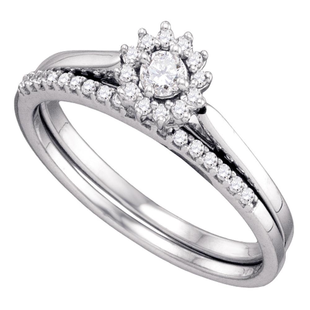 Diamond Halo Wedding Bridal Ring Set 1/4 Cttw 10k White: REF-34H5W - SKU: GD75270 ---- Diamond Halo Wedding Bridal Ring Set 1/4 Cttw 10k White Gold Gemstone Details 1/4 Carats total weight --- 1/10 carat center solitaire All diamonds are natu