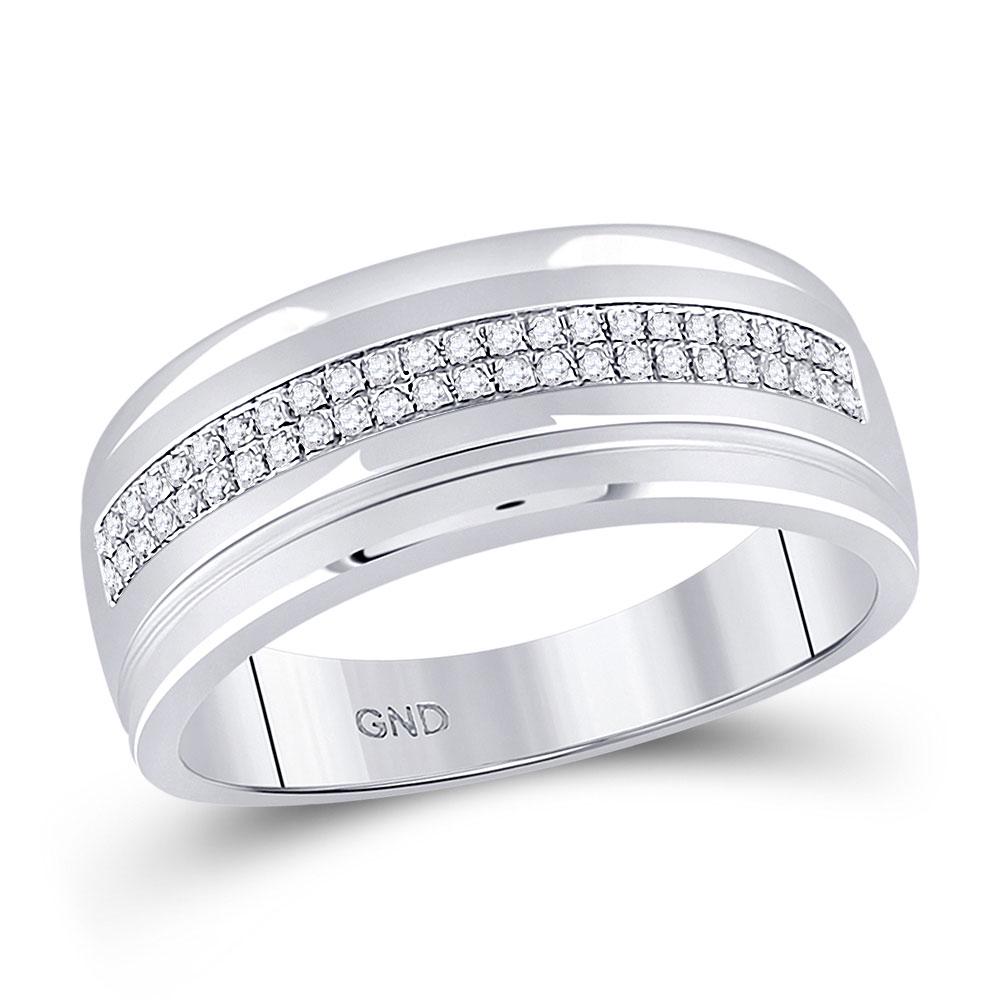 Mens Round Pave-set Diamond Double Row Wedding Band: REF-36W4H - SKU: GD49978 ---- Mens Round Pave-set Diamond Double Row Wedding Band Ring 1/6 Cttw 10kt White Gold Gemstone Details 1/6 Carats total weightAll diamonds are natural and con
