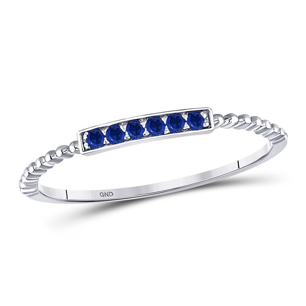 Round Blue Sapphire Beaded Stackable Band Ring 1/20: REF-8H2W - SKU: GD127698 ---- Round Blue Sapphire Beaded Stackable Band Ring 1/20 Cttw 10kt White Gold Gemstone Details 1/20 Carats total weight Round Natural Blue Sapphi