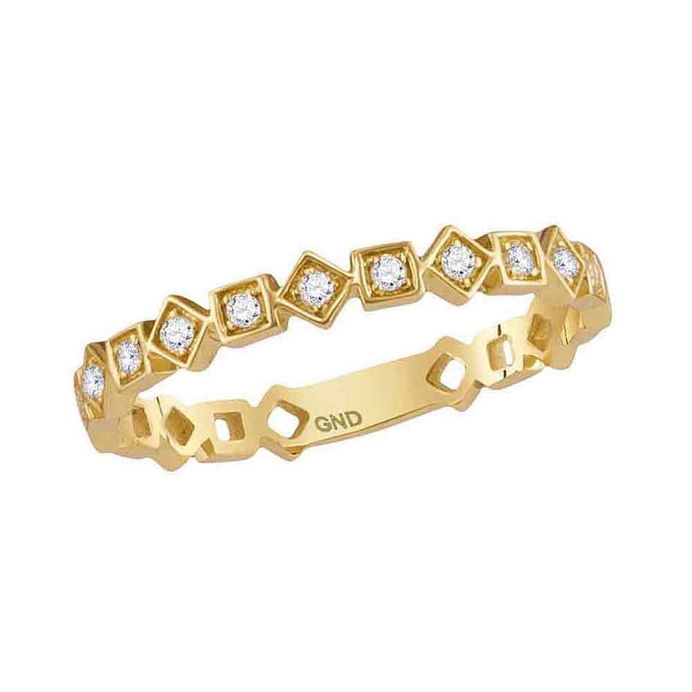 1/10 CTW Round Diamond Squares Stackable Ring 10kt: REF-13R2H ---- 1/10 CTW Round Diamond Squares Stackable Ring 10kt Yellow Gold Manufacturer Model: JSC-118118 Description 10kt Yellow Gold Womens
