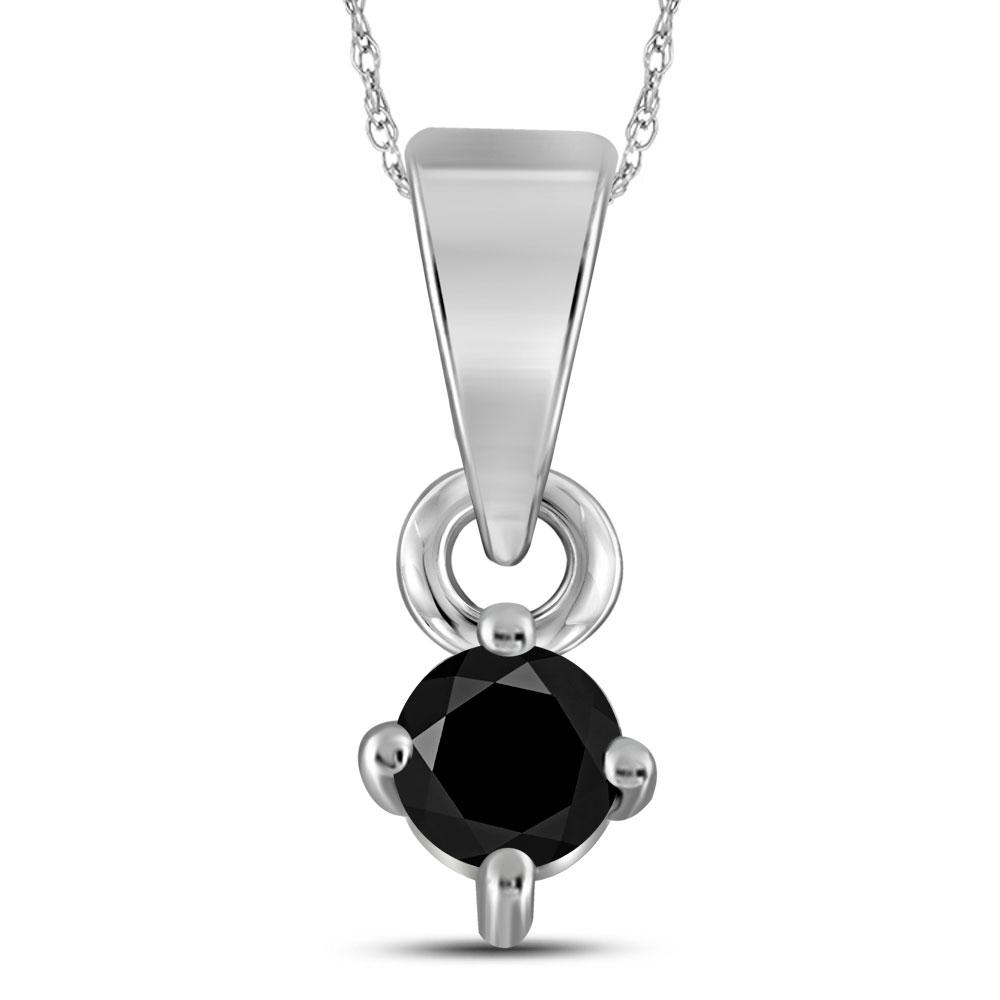 1/8 CTW Round Black Color Enhanced Diamond Solitaire: REF-3M6A ---- 1/8 CTW Round Black Color Enhanced Diamond Solitaire Pendant 10kt White Gold Manufacturer Model: JSC-81412 Description 10kt White
