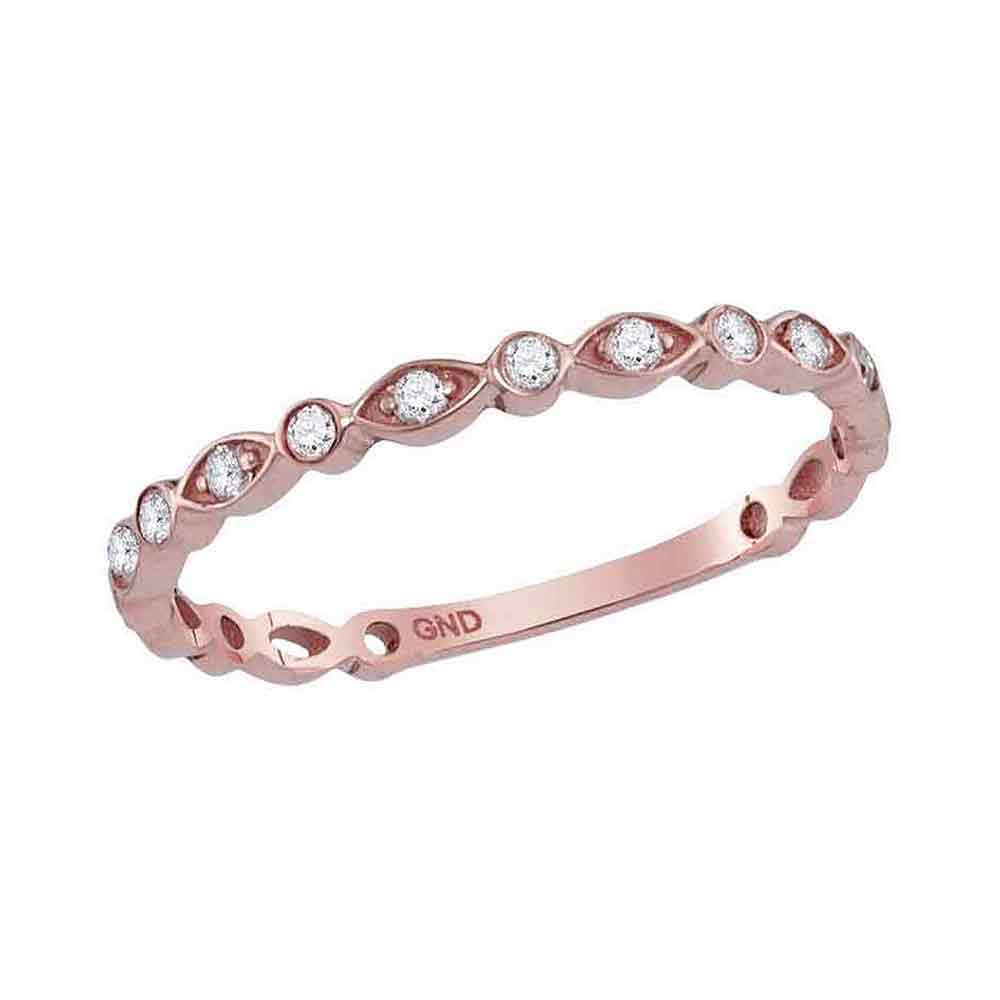 1/8 CTW Round Diamond Vintage Stackable Ring 10kt Rose: REF-11N9Y ---- 1/8 CTW Round Diamond Vintage Stackable Ring 10kt Rose Gold Manufacturer Model: JSC-118178 Description 10kt Rose Gold Womens Roun