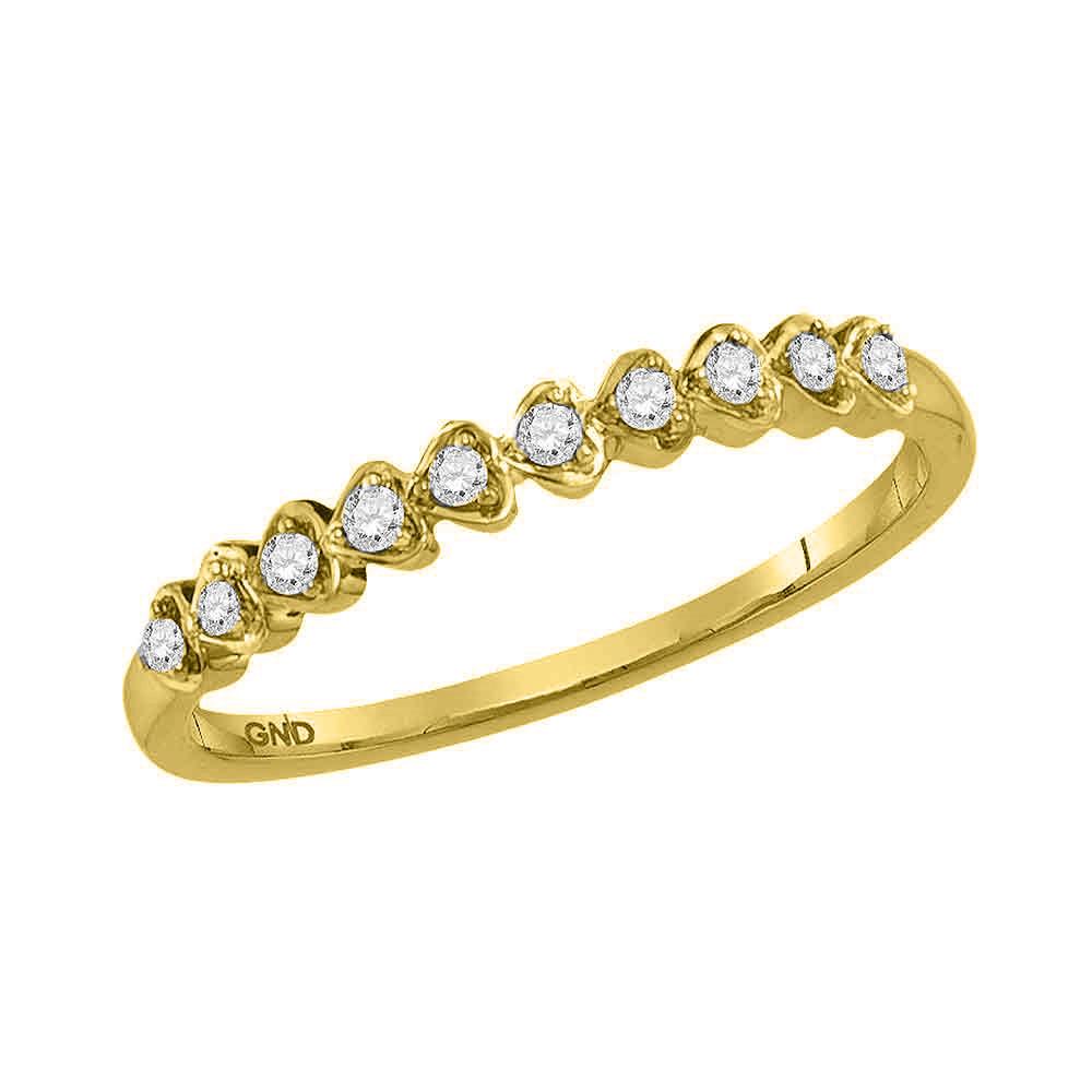 Womens Round Diamond Heart Stackable Band Ring 1/10: REF-10R5X ---- Womens Round Diamond Heart Stackable Band Ring 1/10 Cttw 14kt Yellow Gold Description 14kt Yellow Gold Womens Round Diamond Heart Stackable