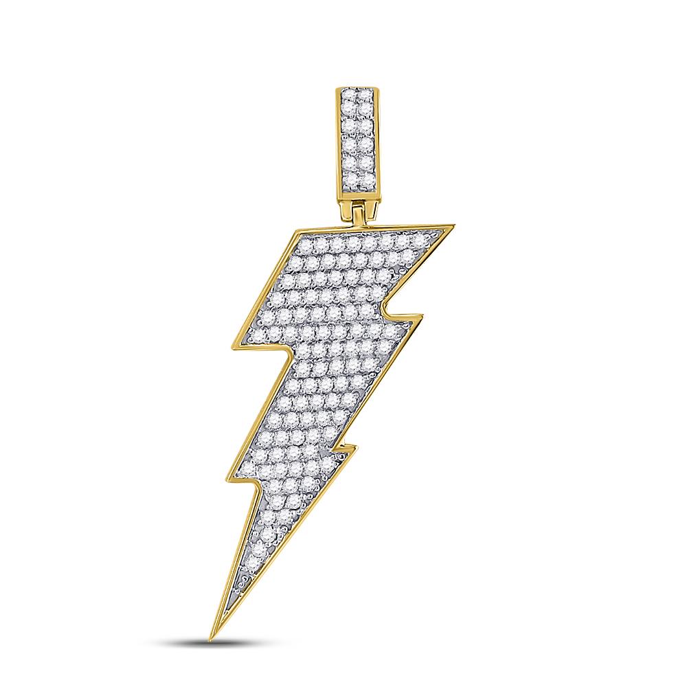 Mens Round Diamond Lightning Bolt Charm Pendant 1 Cttw: REF-52R9X ---- Mens Round Diamond Lightning Bolt Charm Pendant 1 Cttw 10kt Yellow Gold Description 10kt Yellow Gold Mens Round Diamond Lightning Bolt Charm