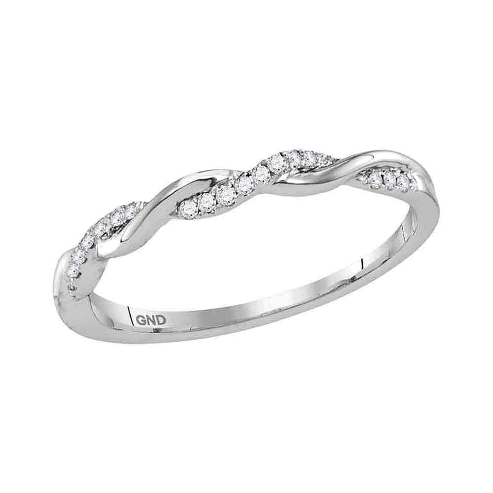 Womens Round Diamond Twist Stackable Band Ring 1/12: REF-9N9F ---- Womens Round Diamond Twist Stackable Band Ring 1/12 Cttw 10kt White Gold Description 10kt White Gold Womens Round Diamond Twist Stackable Ban