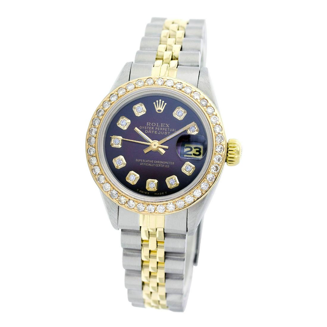 Rolex Pre-owned 26mm Womens Custom Brown Vignette Two: SKU: LA001LT020Estimated Pre-Owned Retail Price: $10000 Condition: Pre-owned / Excellent Condition Model: Rolex DateJust Gender: Womens Dial: Custom Brown Vignette Dial Marker: 10 Genuine Diamonds Dia
