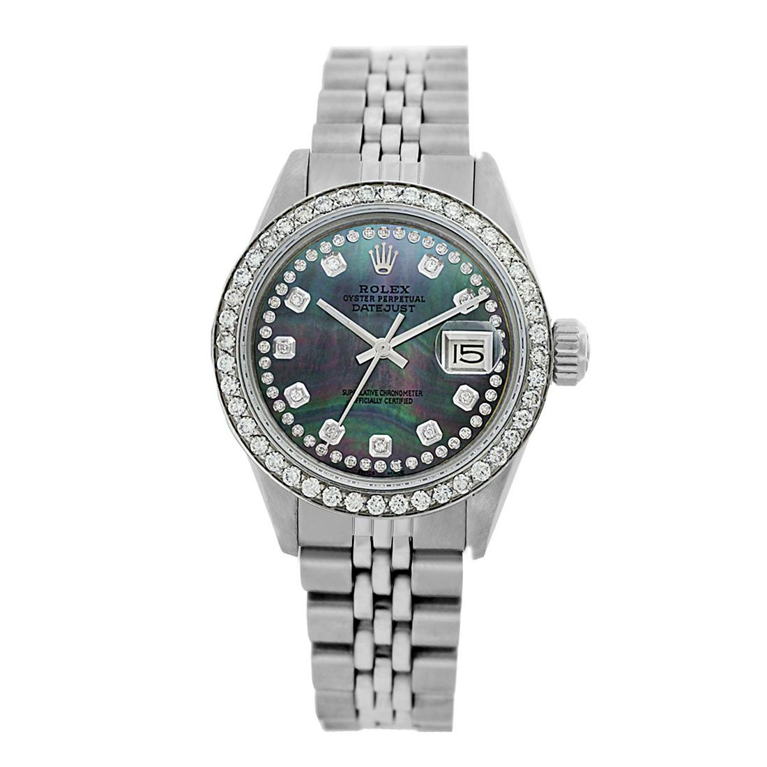 Rolex Pre-owned 26mm Womens Custom String Tahitian Dial: SKU: LA001LS038Estimated Pre-Owned Retail Price: $9100 Condition: Pre-owned / Excellent Condition Model: Rolex DateJust Gender: Womens Dial: Custom String Tahitian Dial Dial Marker: 10 Genuine Diamond