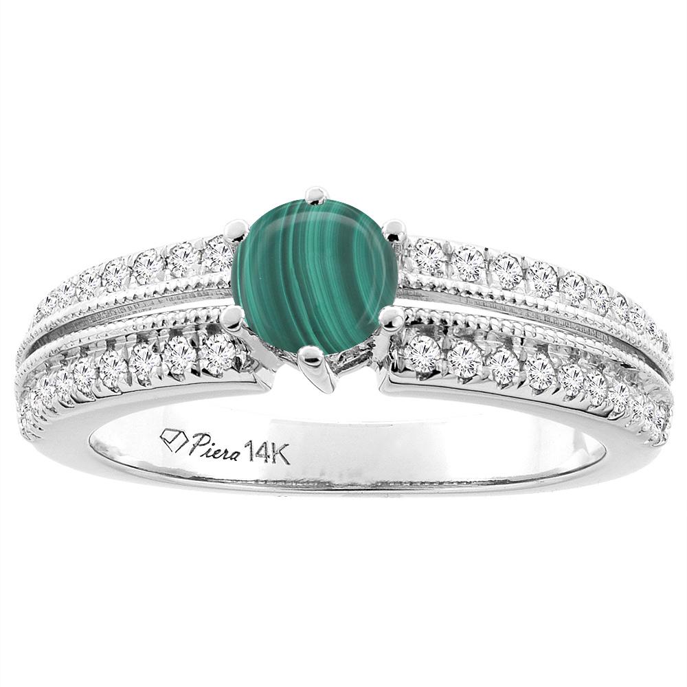 2.50 CTW Malachite & Diamond Ring 14K White Gold -: REF-66M8K - SKU: SC-CW447380 ---- 2.50 CTW Malachite & Diamond Ring 14K White Gold Manufacturer's Suggested Retail Price: $2520.00 Mainstone Type: Malachite @ 2.2 ctw Mainstone Color: Green Mainstone 