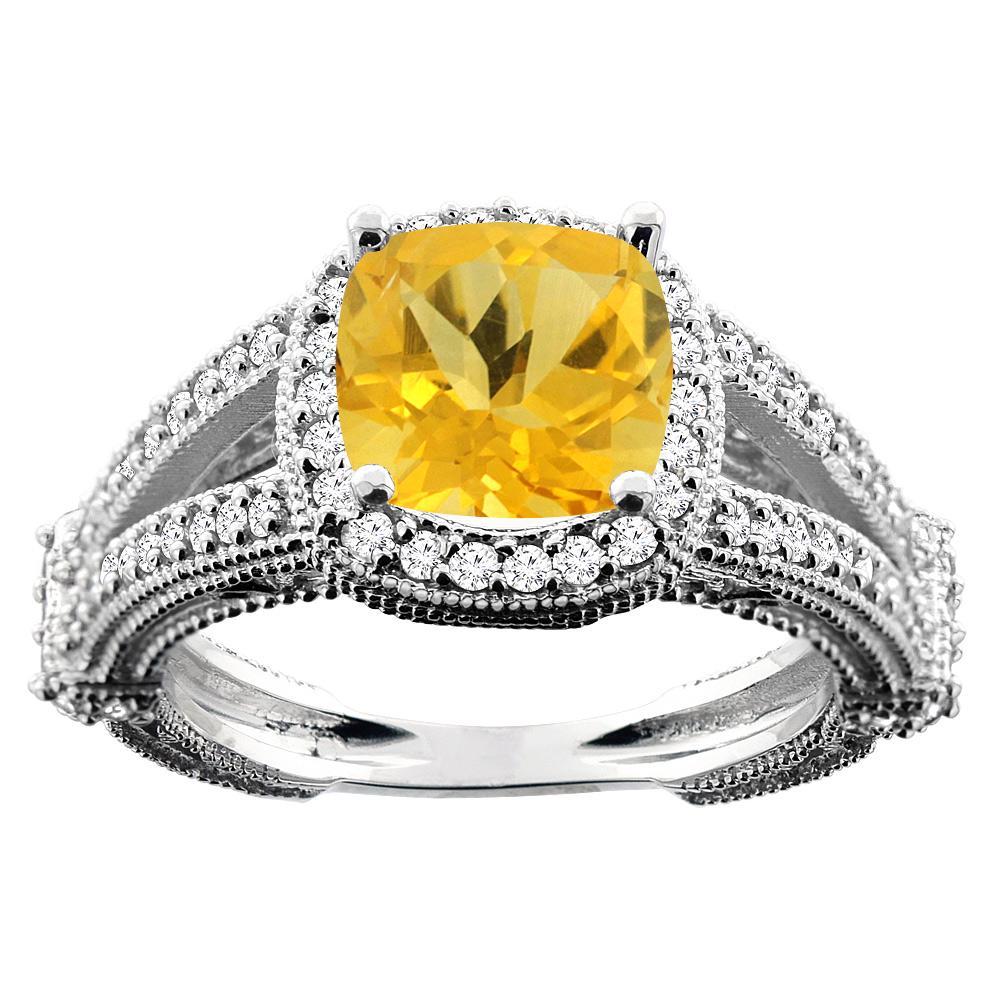 4.10 CTW Citrine & Diamond Ring 10K White Gold -: REF-43F5N - SKU: SC-CY909302 ---- 4.10 CTW Citrine & Diamond Ring 10K White Gold Manufacturer's Suggested Retail Price: $1410.00 Mainstone Type: Citrine @ 3.85 ctw Mainstone Color: Yellow-orange Mains