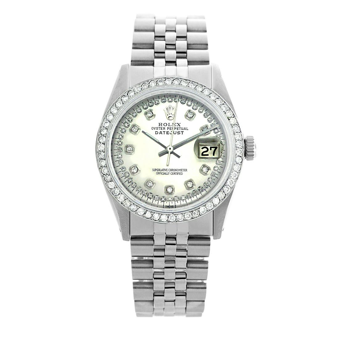 Rolex Pre-owned 36mm Mens String Silver Dial Stainless: SKU: LA002MSS007 Estimated Pre-Owned Retail Price: $11600 Condition: Pre-owned / Excellent Condition Model: Rolex DateJust Gender: Mens Dial: String Silver Dial Dial Marker: 10 Genuine Diamonds Diamon