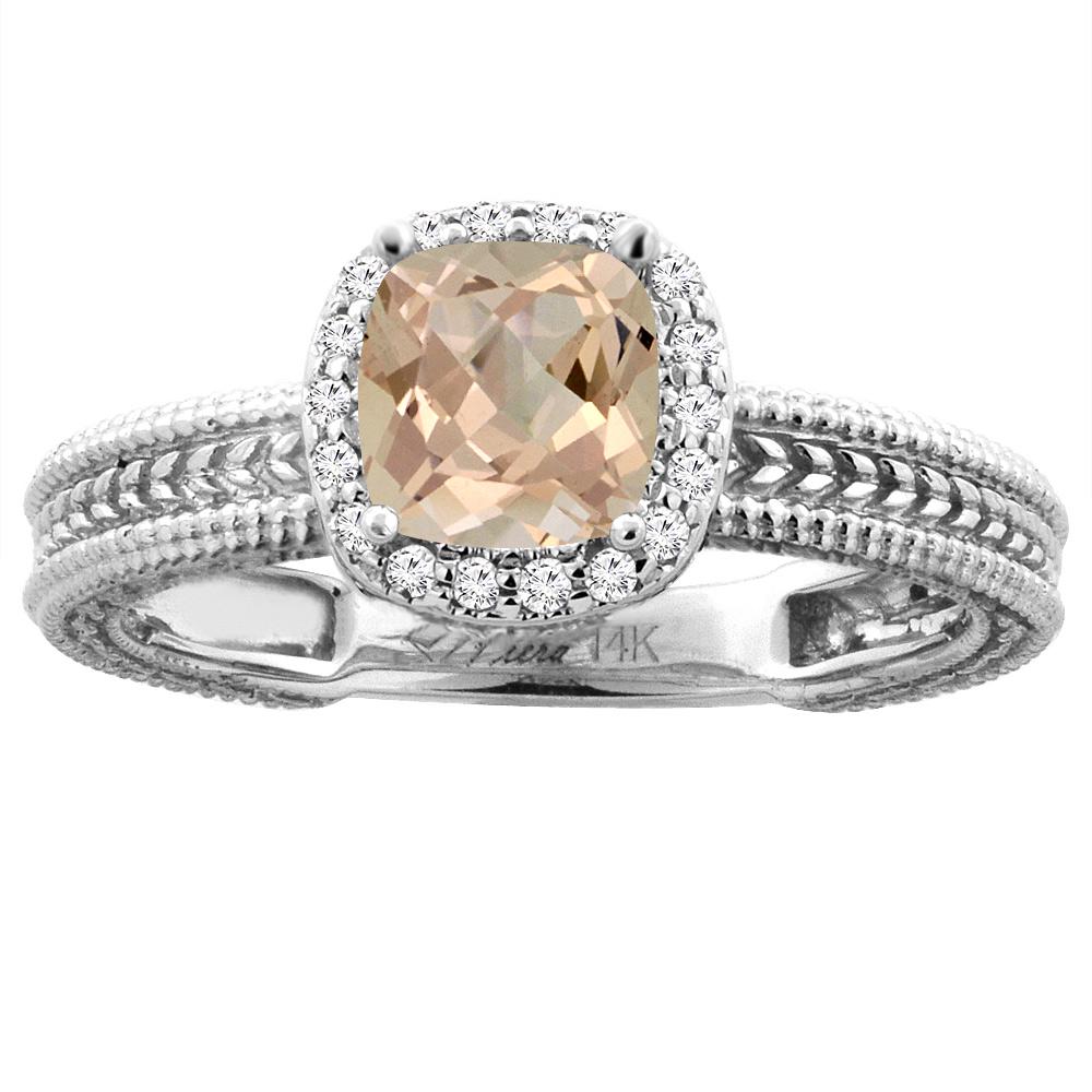 1.54 CTW Morganite & Diamond Ring 14K White Gold: 1.54 CTW Morganite & Diamond Ring 14K White Gold Manufacturer's Suggested Retail Price: $1860.00 Mainstone Type: Morganite @ 1.44 ctw Mainstone Color: Peach Mainstone Clarity: Translucent Stone2 Type: