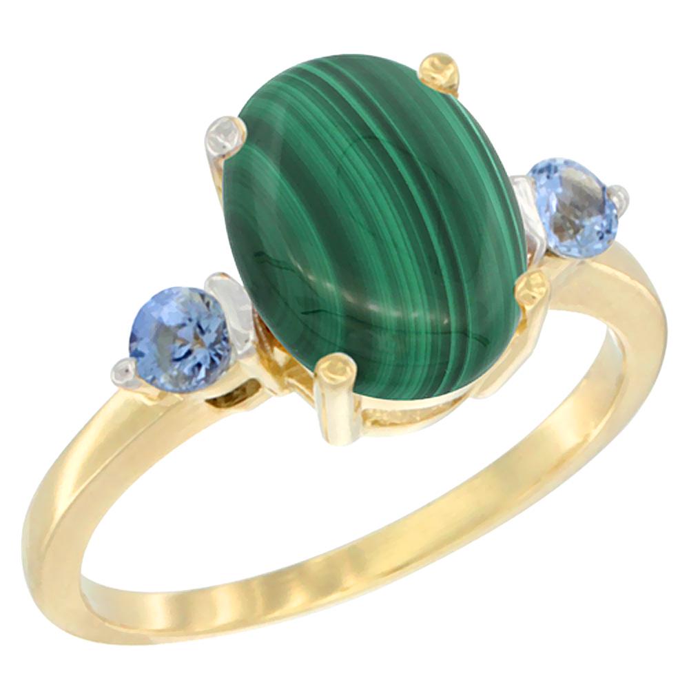 2.99 CTW Malachite & Blue Sapphire Ring 10K Yellow Gold: 2.99 CTW Malachite & Blue Sapphire Ring 10K Yellow Gold Manufacturer's Suggested Retail Price: $720.00 Mainstone Type: Malachite @ 2.75 ctw Mainstone Color: Green Mainstone Clarity: Opaque Stone2 Type