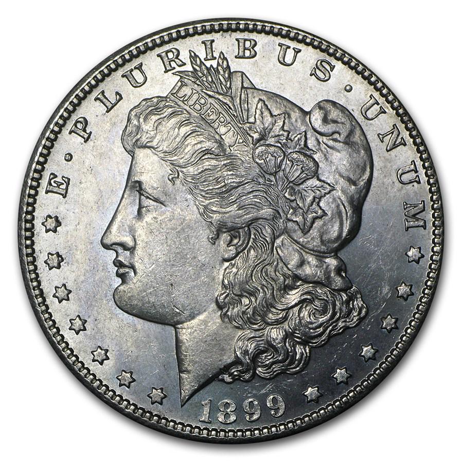 One pc. 1899 Morgan Dollar BU: One pc. 1899 Morgan Dollar BU ------- Ref. No: 26702 ------- Year: 1899 ------- Grade: Brilliant Unc ------- Grade Service: None ------- Denomination: $1.00 ------- Mint Mark: P - Philadelphia (Not Sh
