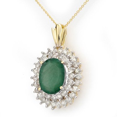 Genuine 10.11ctw Emerald & Diamond Pendant Yellow Gold