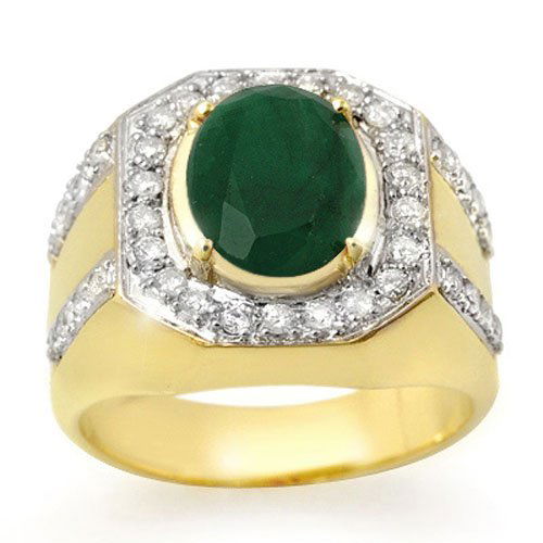 Genuine 5.25ct Emerald & Diamond Men's Ring Yellow Gold: Genuine 5.25ct Emerald & Diamond Men's Ring Yellow Gold * MSRP $3970 ---- Diamond: 38 Round cut @ 0.75 ctw---- Clarity: SI-I---- Color: H-K----Gemstone: Natural Emerald----Gemstone color: Green----Gem