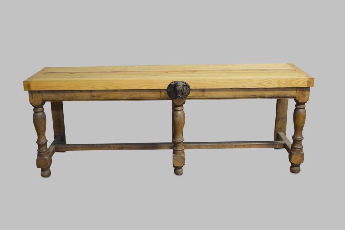 French Butcher Block Table w/ Iron Bull 32"H,   86 (1 of 3)