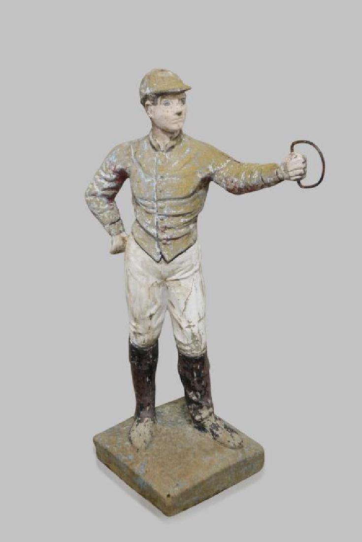 Concrete Lawn Jockey in old weathered surface 43 1/2"H, (1 of 4)