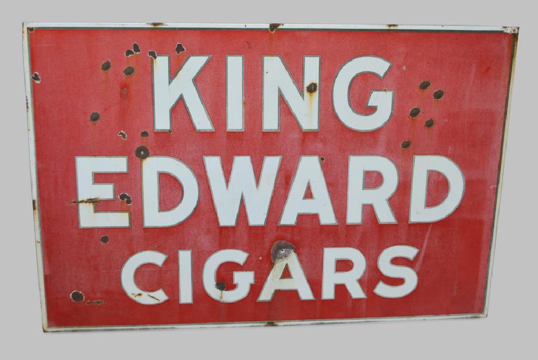 King Edward Cigar Sign porcelain, double sided 46 1/2"