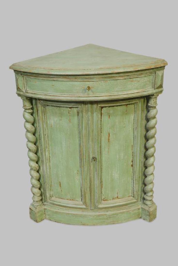 French Louis XIII Style Painted Corner Cabinet w/ (1 of 2)
