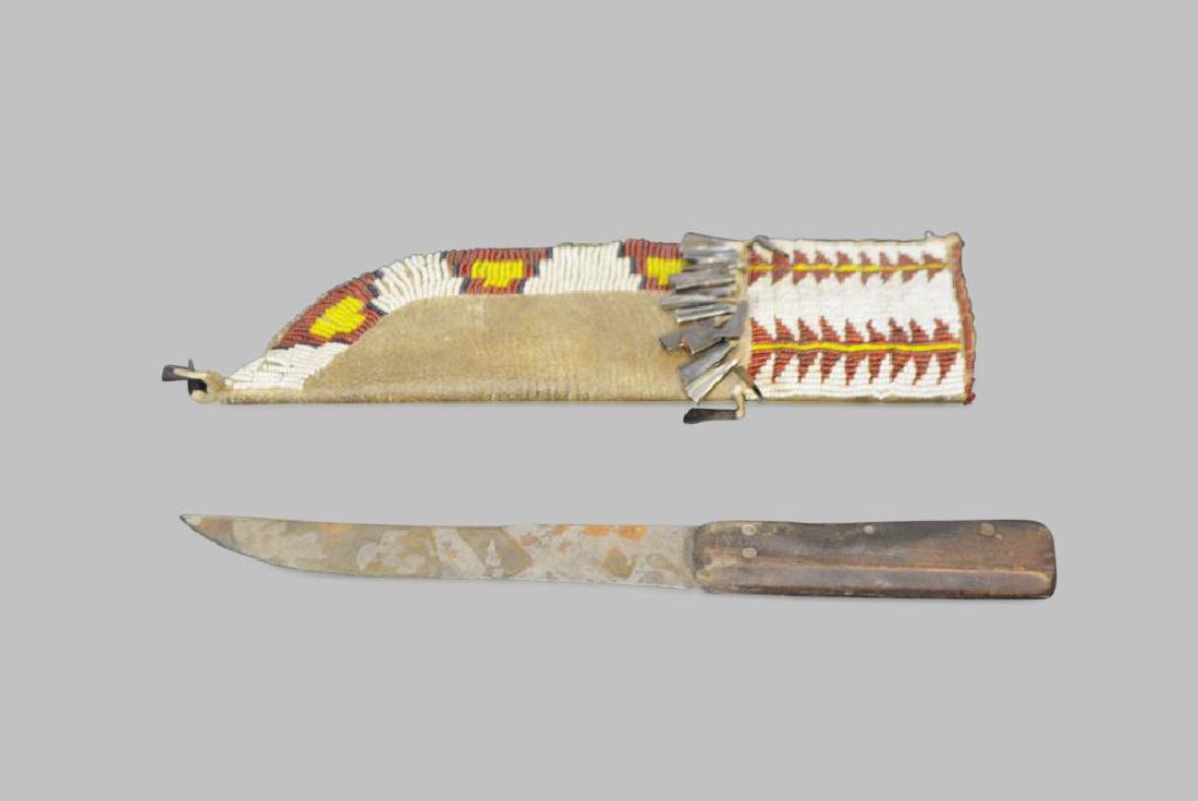 Cheyenne Trade Knife w/Beaded Sheath & Tin Cones (1 of 5)