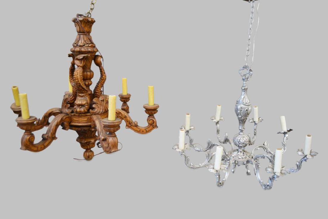 2-Piece French Chandelier Lot 1 Iron/ 1 Carved (1 of 3)