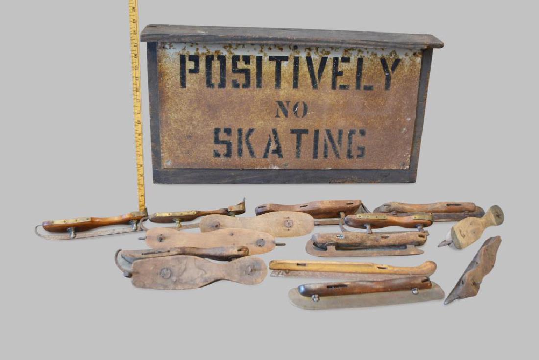 Wood & Metal Sign "Positively No Skating" & Skates (1 of 1)