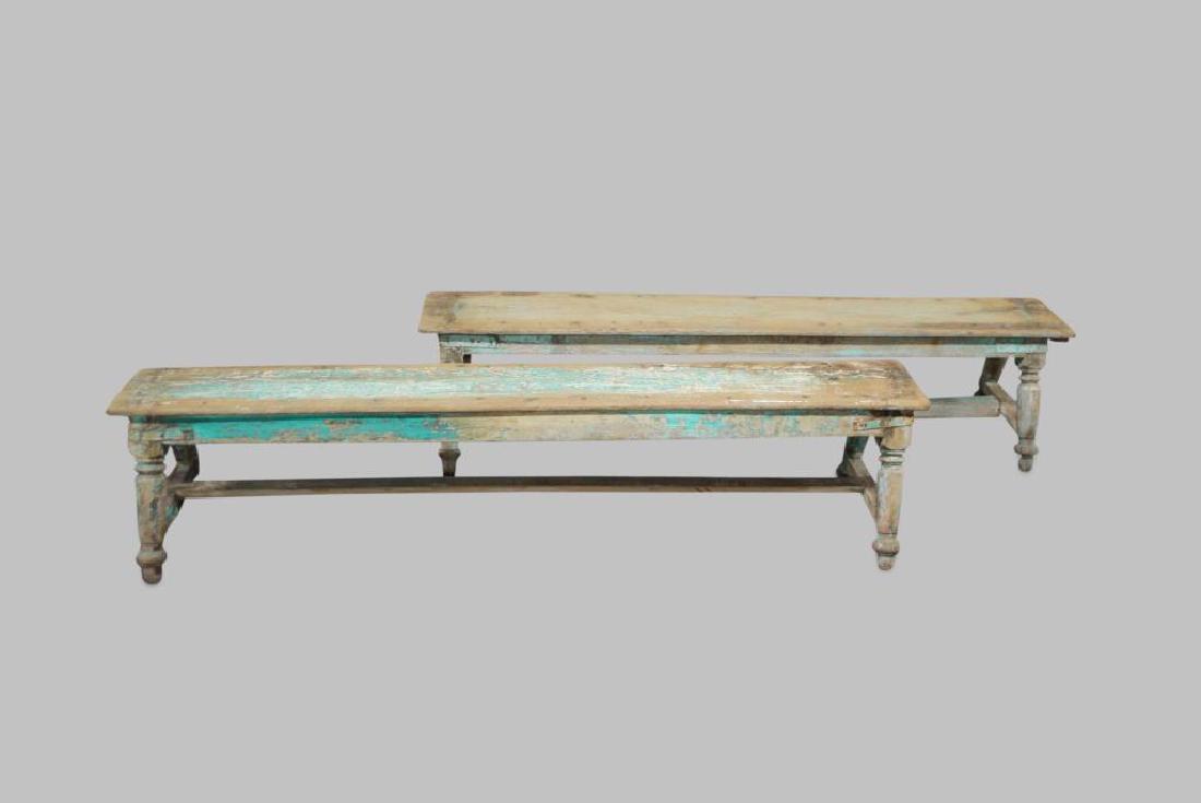 Turned Leg Painted Bench X-2 17"H,   78 1/4"L,   18"W (1 of 4)