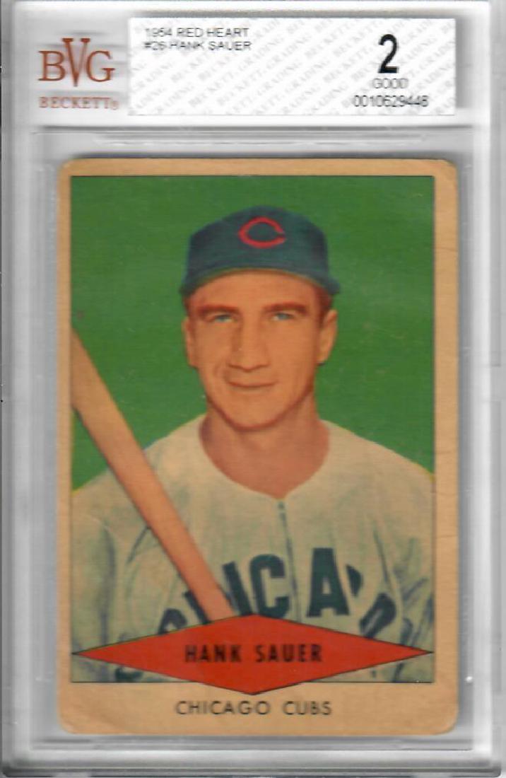 1954 Red Heart Hank Sauer Baseball Card: 1954 Red Heart Hank Sauer Baseball Card