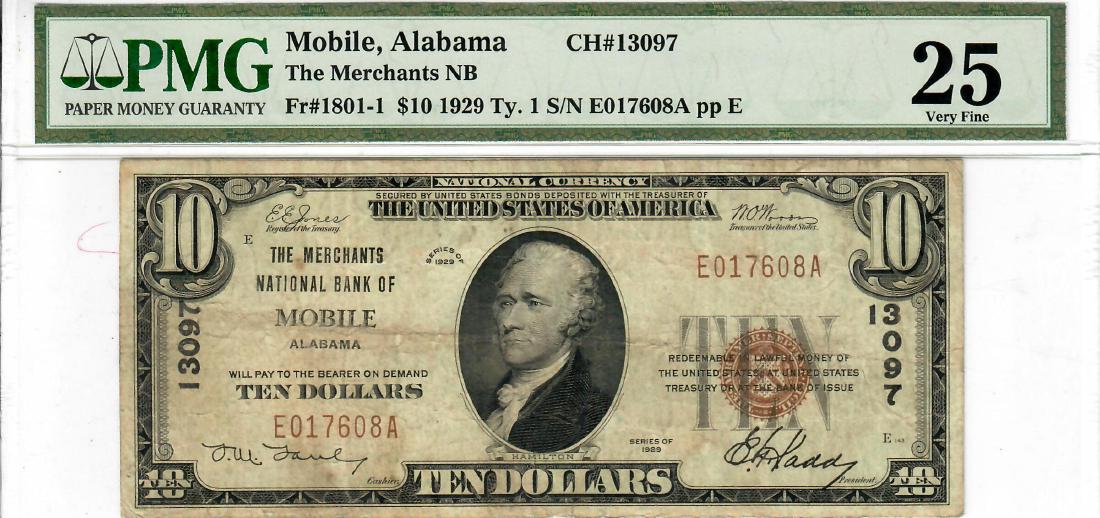 $10 1929 The Merchants NB Mobile, Alabama S/N: $10 1929 The Merchants NB Mobile, Alabama S/N E017608A
