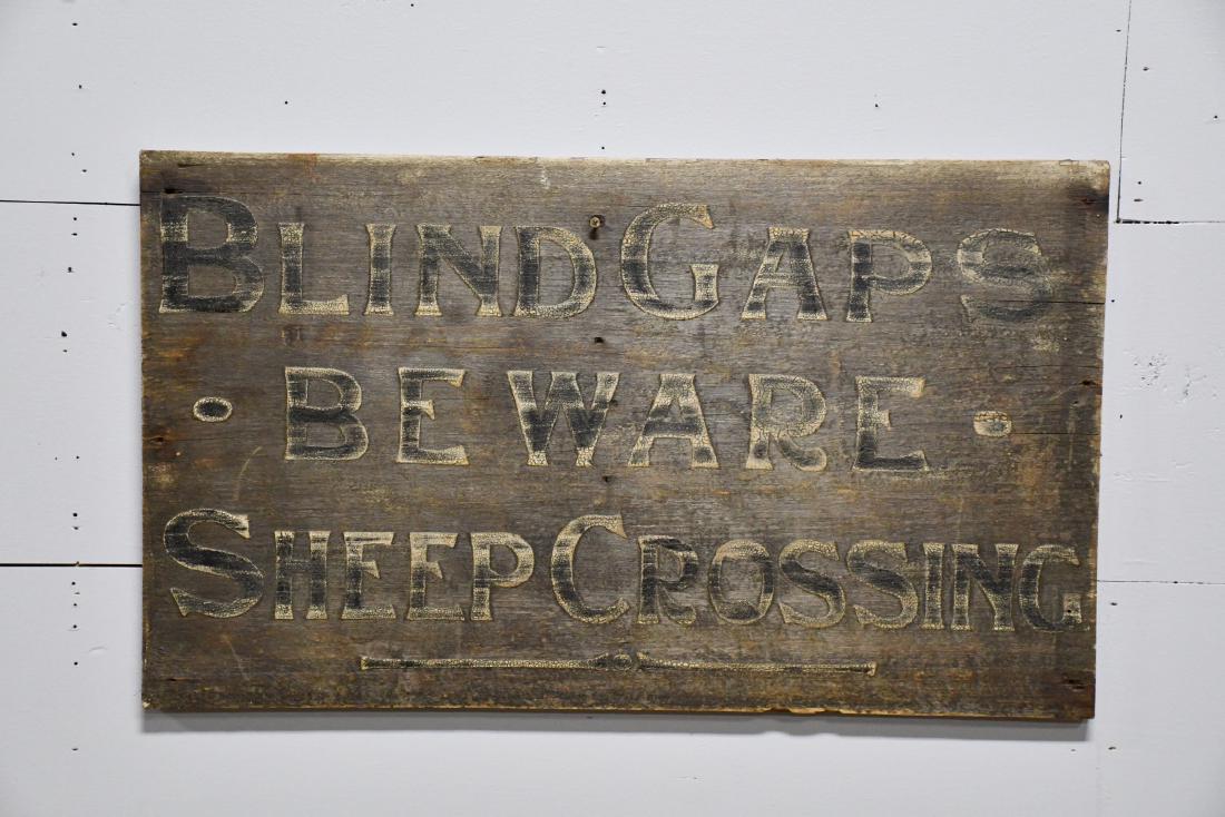 Wooden Trade Sign "Blind Gaps Beware Sheep (1 of 3)