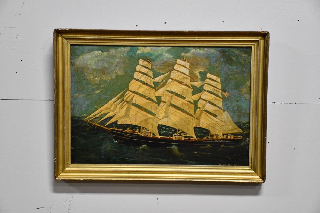 Late 19th C. O/B American Sailing Ship *June & Sandy: Late 19th C. O/B American Sailing Ship *June & Sandy Worrell Estate14 3/4" x 20 1/2"