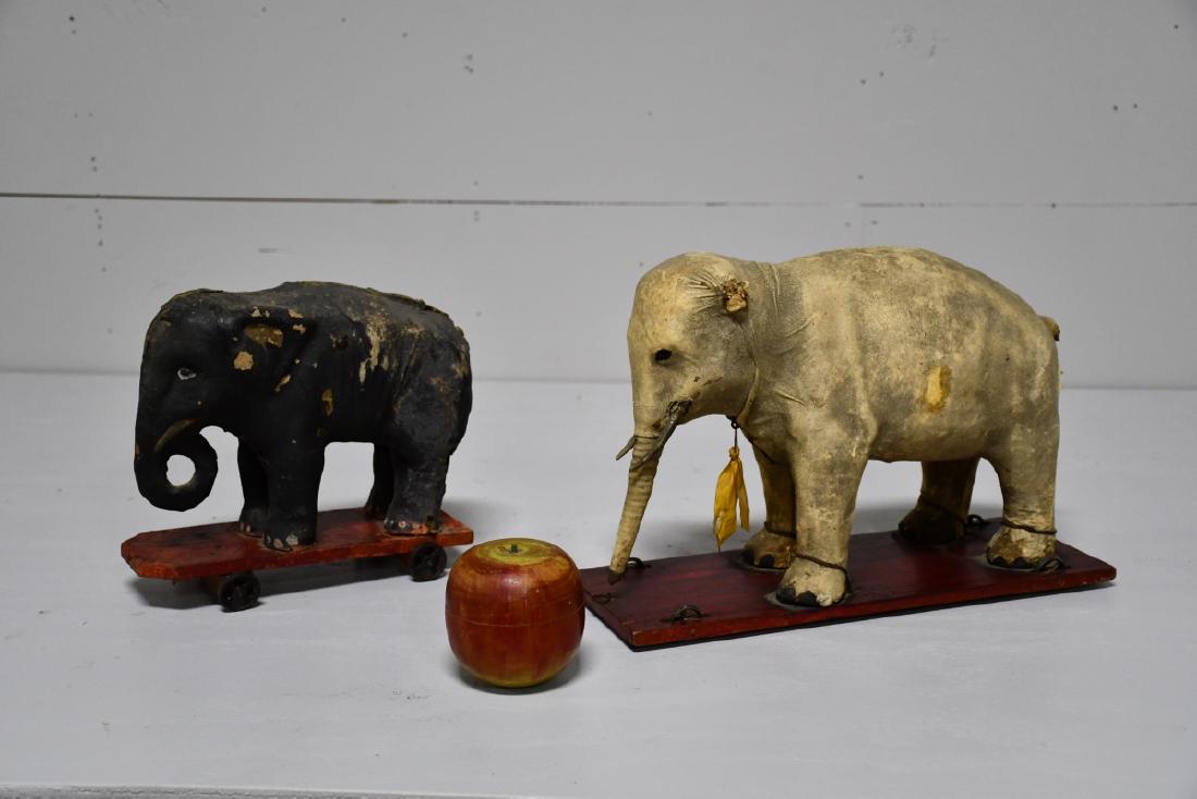 Late 19th C. 2-Piece German Elephant Pull-Toy Lot *June (1 of 11)