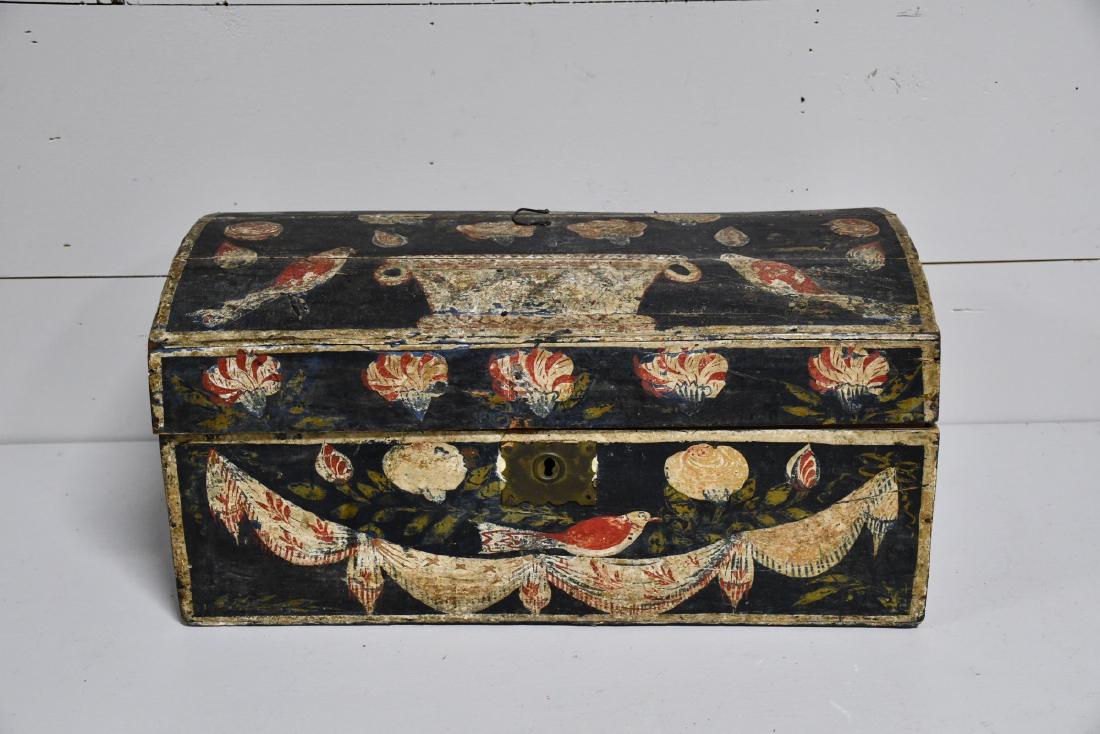 Early 19th C. Paint Decorated Dome Marriage Trunk *June (1 of 4)