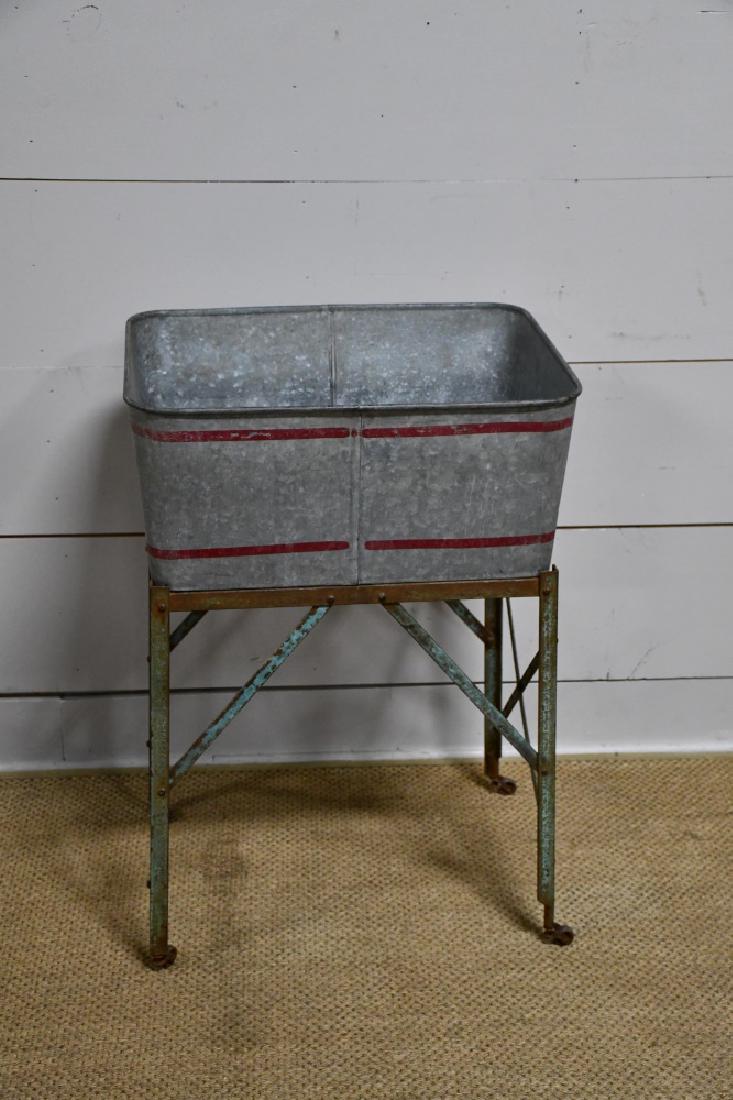 Galvanized Wash Tub on Stand 34"H, 23" x 18"